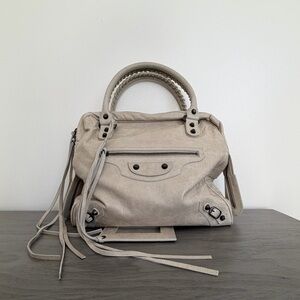 Balenciaga Motocross Classic Bowling Bag | Neutral Lambskin